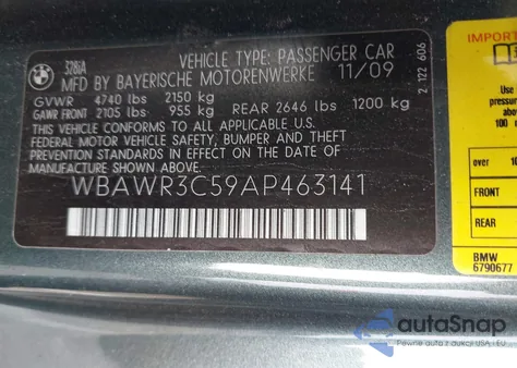 2010 BMW 328I z USA, uszkodzony, nr VIN WBAWR3C59AP463141